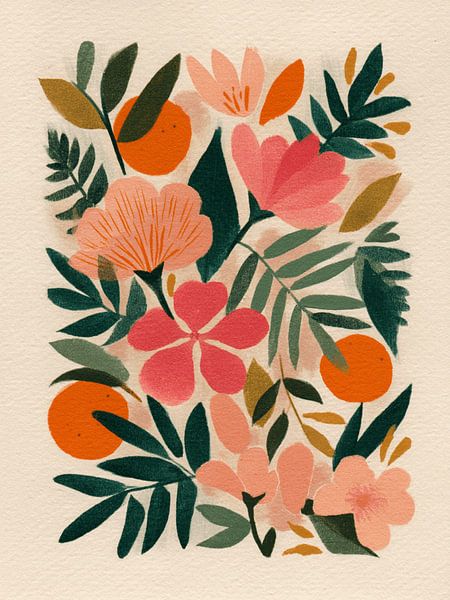 Botanical abstract Green, Orange and Pink by Gypsy Galleria