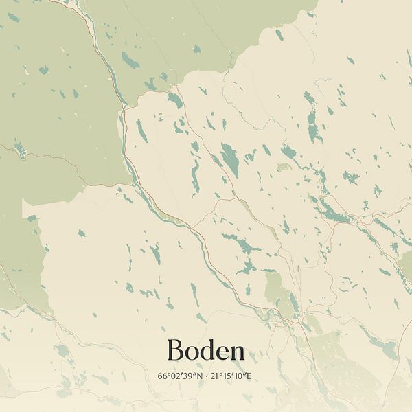 Alte Karte von Boden, Schweden. von Ortsdrucke