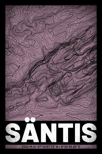 Säntis | Topographie de la carte (Grunge) par ViaMapia