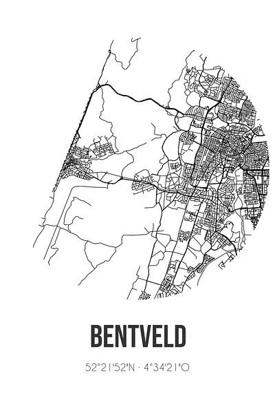 Bentveld (Noord-Holland) | Karte | Schwarz und Weiß von Ortsdrucke