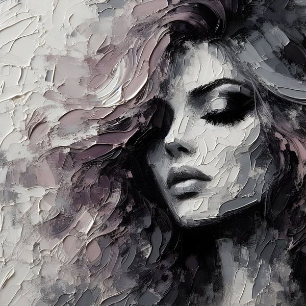 Portrait Ölgemälde Schwarz Weiß Mauve von FoXo Art