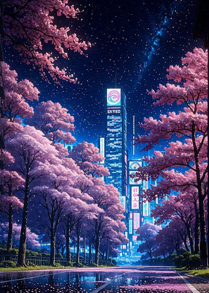 Cityscape Sakura Cherry Blossom Japan by Ruzerin