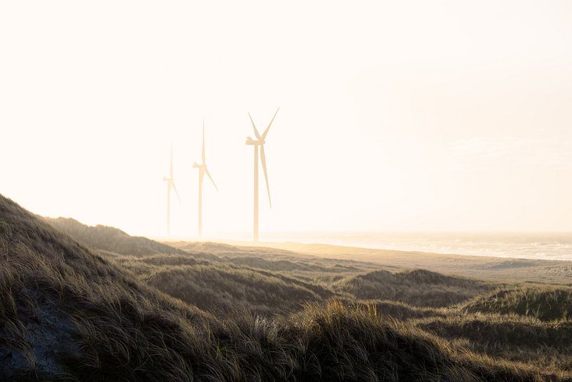 Plage au Danemark avec des éoliennes par Olli Lehne