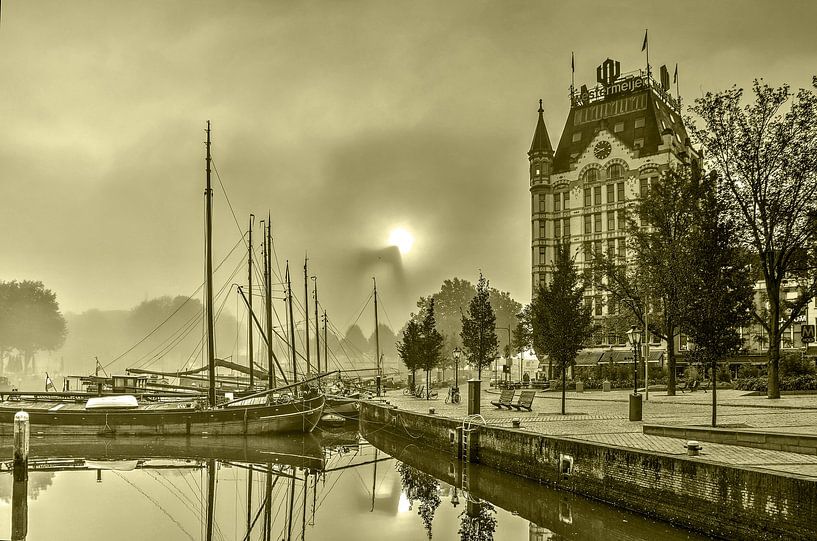 Fog at the Old Harbour - monochrome by Frans Blok - photos, art and other wall decoration