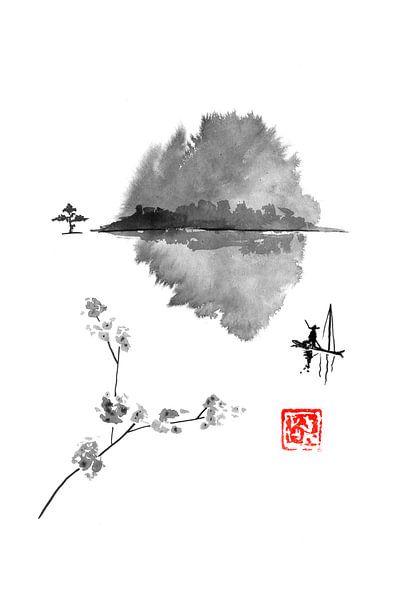 Fischer am Fluss li von Péchane Sumie