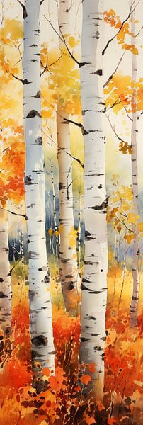 Peinture aquarelle d'automne colorée de la forêt de trembles par Art In Focus
