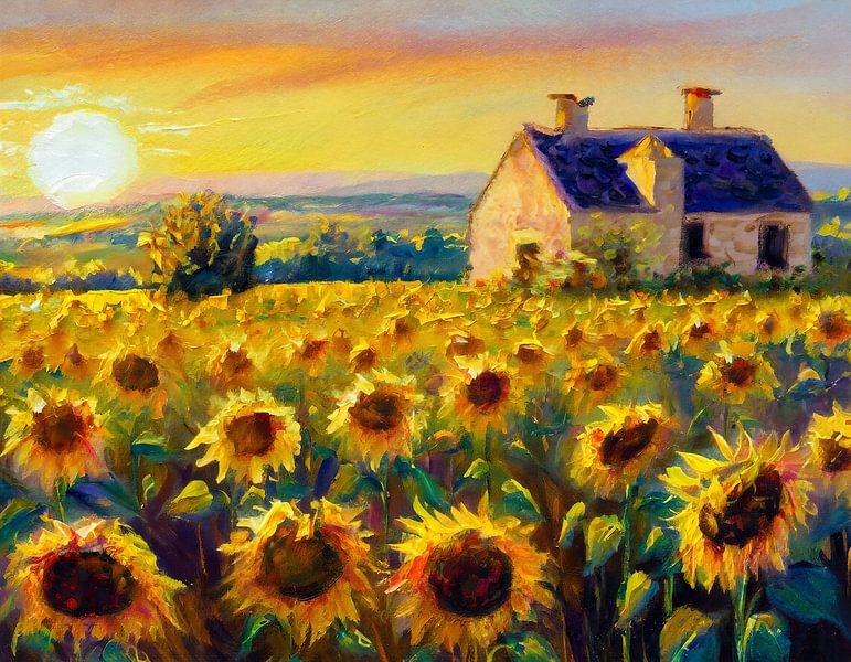 Champ de tournesols et chalet par Jan Bouma
