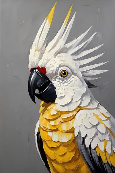 Eleganter Gelbhaubenkakadu in moderner Kunst von Art & Soul Creations