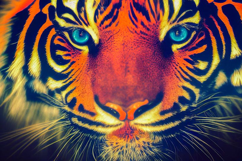 Portrait of a Colourful Tiger Head, Generative AI Art Illustration 02 by Animaflora PicsStock
