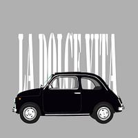 Schwarzer Fiat 500 auf Grau