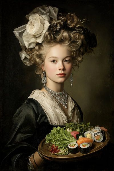 Noble baroque avec sushi - Elegant Painting par Dessins et peintures de Peter Pen