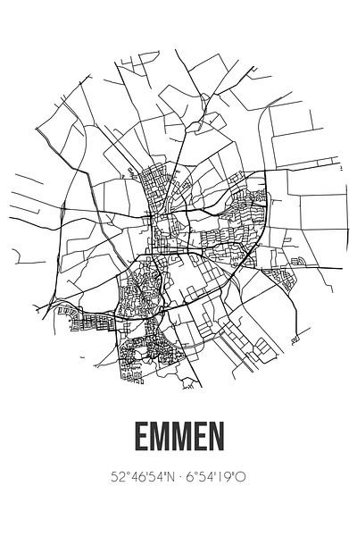 Emmen (Drenthe) | Karte | Schwarz und Weiß von Ortsdrucke