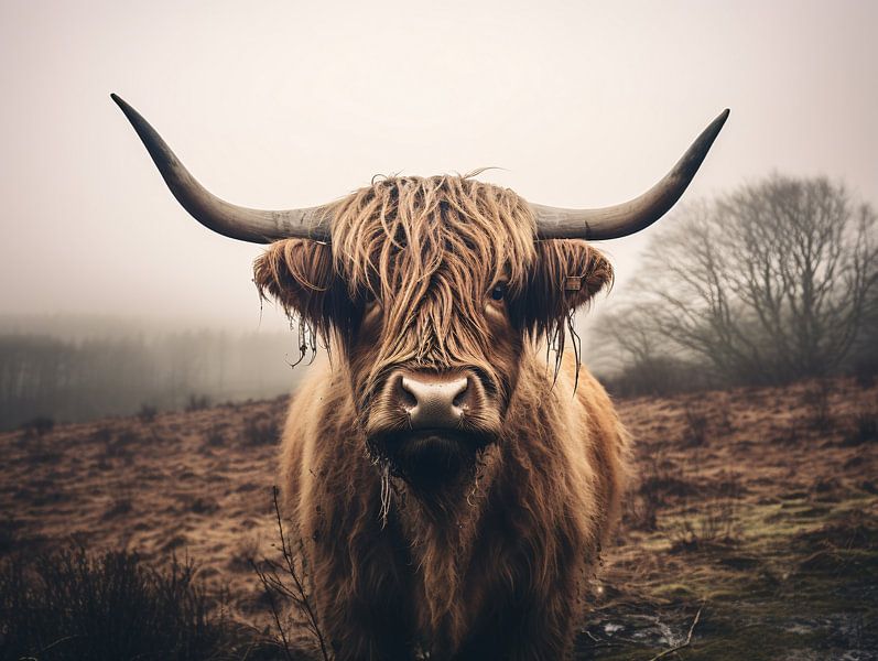 Portrait of a Scottish Highland cattle in the pasture by Thilo Wagner