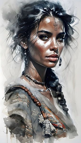 A striking watercolour portrait of an Indian woman by Ljupka Kareska