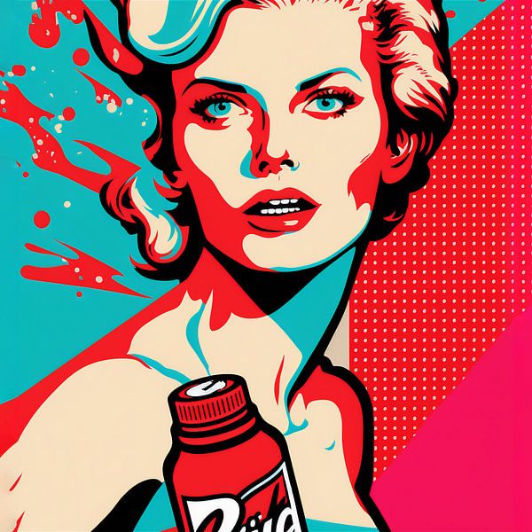 Splash! Stunning lady with ketchup as pop art work by Roger VDB