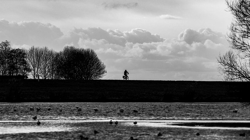 Einsamer Radfahrer auf dem Deich von Marlies Gerritsen Photography