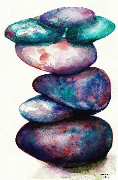 Blaue Felsen. Handgemalte Aquarellfarbe. von Ineke de Rijk