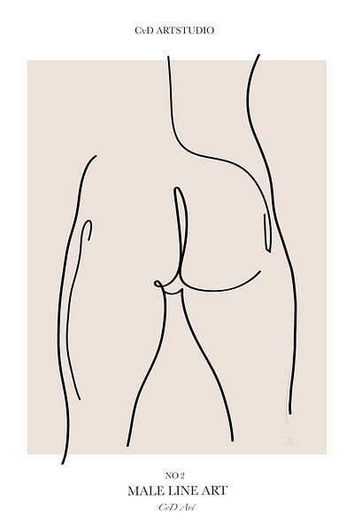 Männliche Strichzeichnung - männliches Gesäß - beige von CvD Art - Kunst voor jou