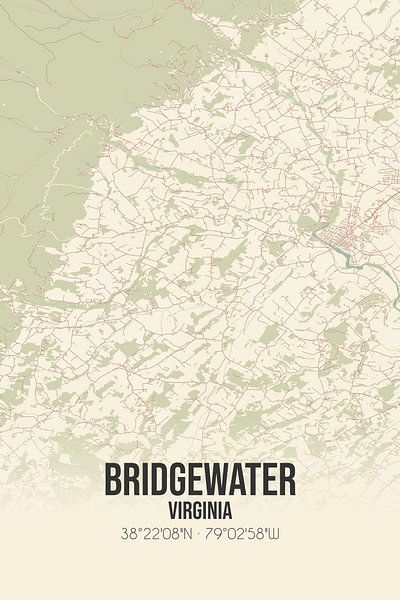 Carte ancienne de Bridgewater (Virginie), USA. par Affiches de lieux