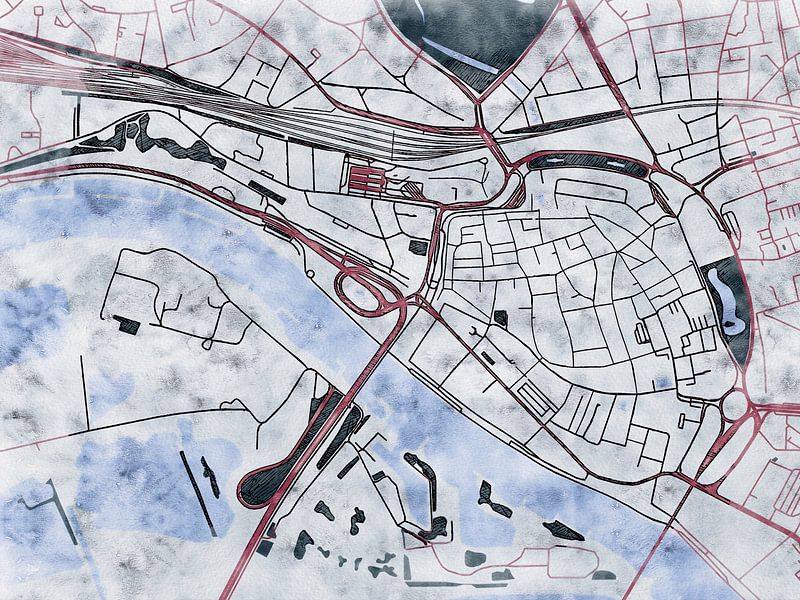 Carte de Arnhem centrum avec le style 'White Winter' par Maporia