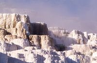 Mammoth Hot Springs im Morgennebel, Yellowstone
