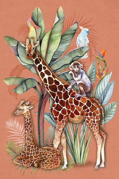 Dschungel Giraffe Affe Papagei von Geertje Burgers