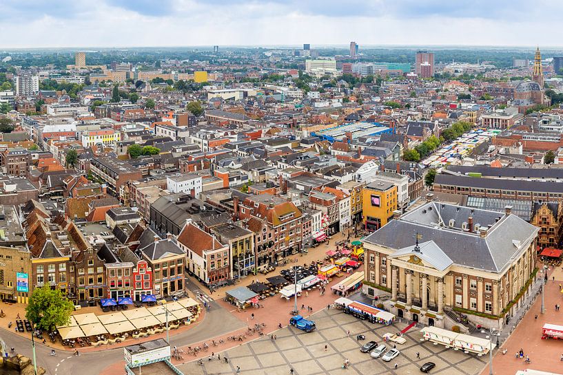 Panoramic photo of the Grote Markt and the skyline of Groningen. by Jacco van der Zwan