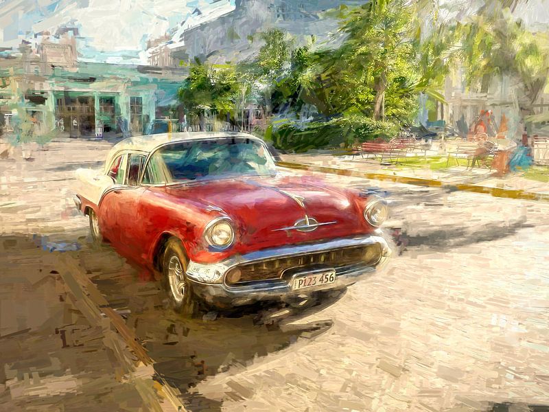 Rode Cubaanse Oldtimer van Arjen Roos