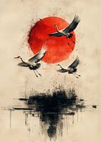 Grues au lever du soleil