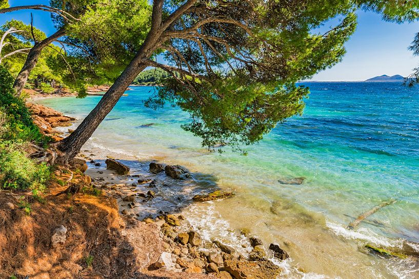 Vue de la plage de la baie de Platja de Formentor, bord de mer idyllique à Majorque, Espagne Mer Méd par Alex Winter