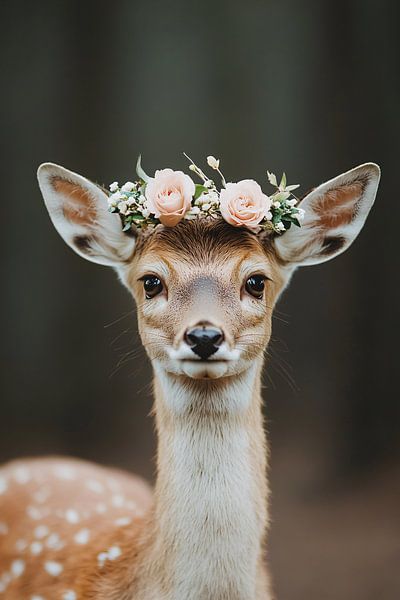 Cerf avec des fleurs sur la tête par Imperial Art House