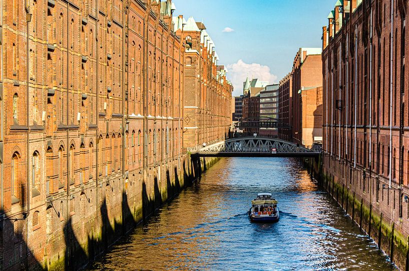 Launch in the Elbe Canal in Speicherstadt at the port of Hamburg by Dieter Walther