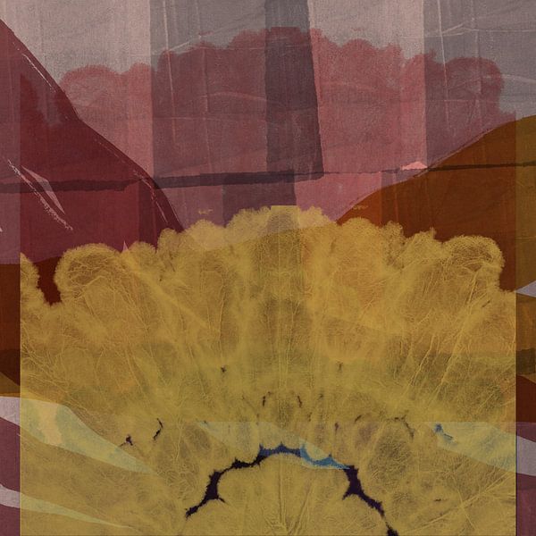 Modern abstract landscape in natural yellow, warm brown and taupe. by Dina Dankers