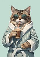 Kaffee-Katze mit Sonnenbrille