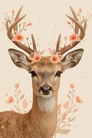 Stag's head with floral antler illustration