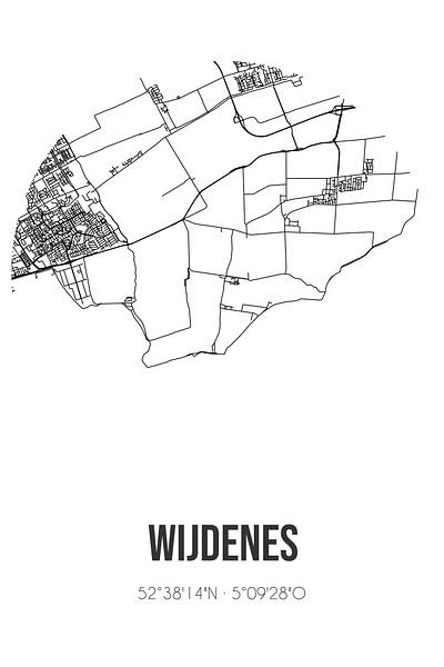 Wijdenes (Noord-Holland) | Carte | Noir et blanc par Affiches de lieux