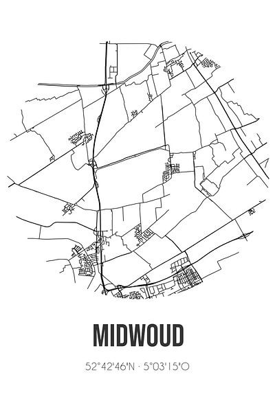 Midwoud (Noord-Holland) | Map | Black and White by Prints of Place