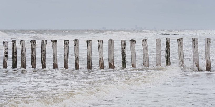 Breakwaters in the sea and on the beach of Cadzand by Marjolijn van den Berg