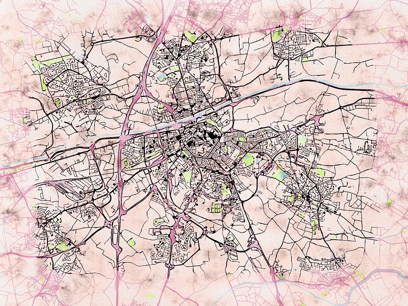Carte de Perpignan avec le style 'Soothing Spring' par Maporia