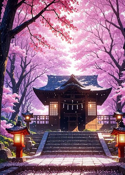Japanese Shrine Cherry Blossom Sakura Spring by Ruzerin