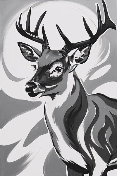 Expressive deer in black and white by Art & Soul Creations