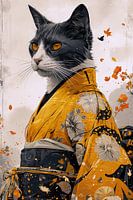 Samurai-Katze mit goldenem Kimono