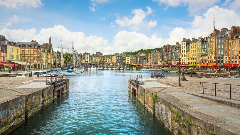 Honfleur village skyline and harbor entrance. Normandy by Stefano Orazzini