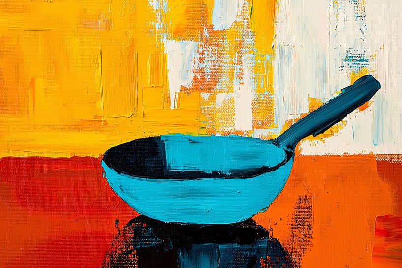 Blaue Pfanne auf buntem Hintergrund von Imperial Art House