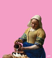 Vermeer Milchmädchen als Milchfahne Mädchen - pop art rosa
