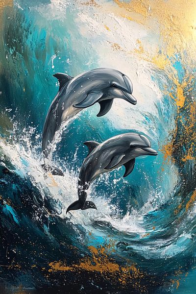 Delfine in starken Meereswellen von Imperial Art House
