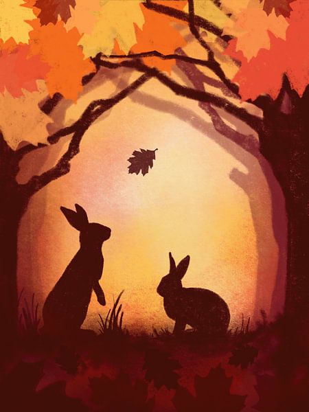 Autumn forest with Waldorf-style bunnies by Femke Bender