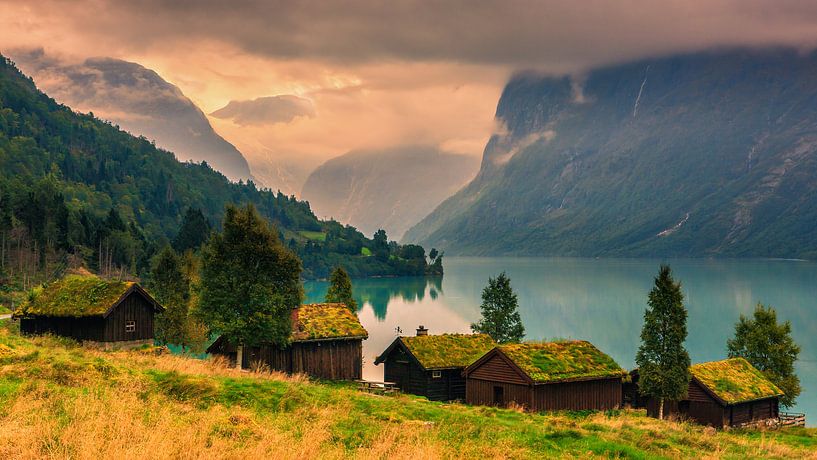 Old farms near Lovatnet, Norway by Henk Meijer Photography