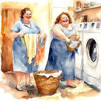 2 dames sociables font la lessive