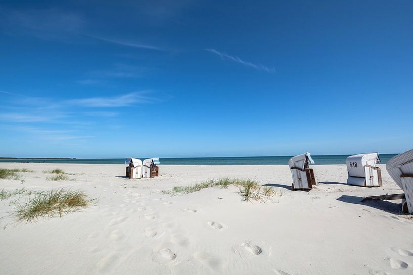 5 white-brown beach chairs on the beach in Prerow by GH Foto & Artdesign